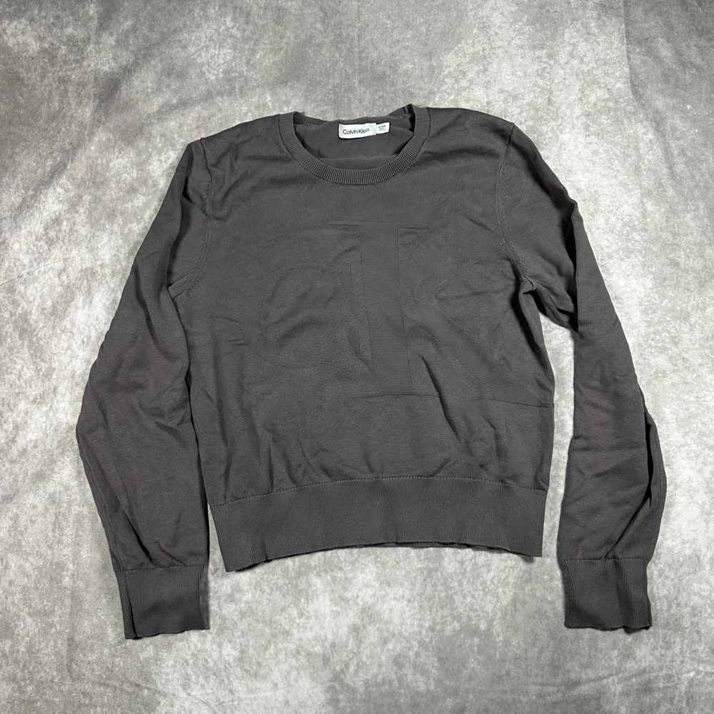 Calvin Klein Mens XL Grey Tonal Embossed CK Logo Crewneck Sweater Pullover Knit